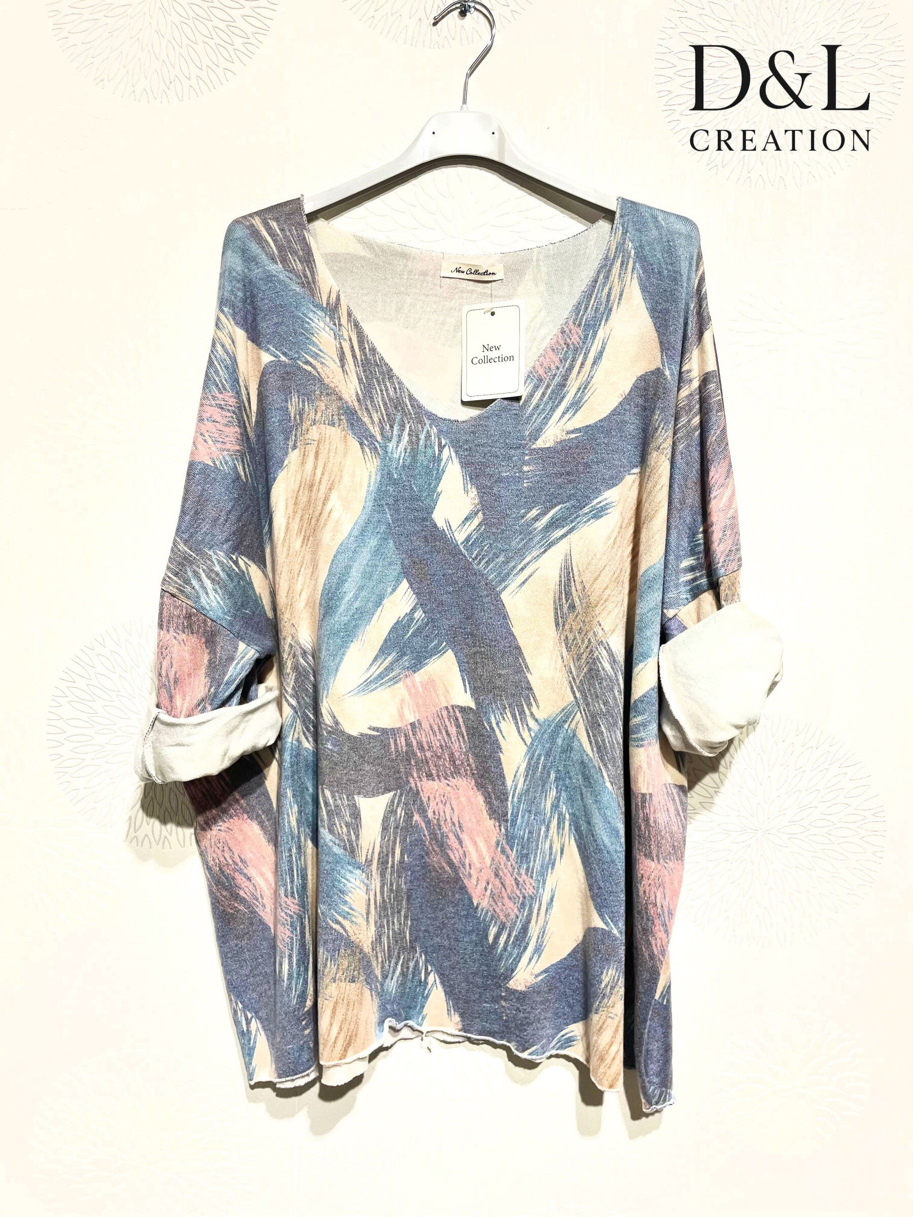 Plus Size Tryckt Finstickad Tunika
