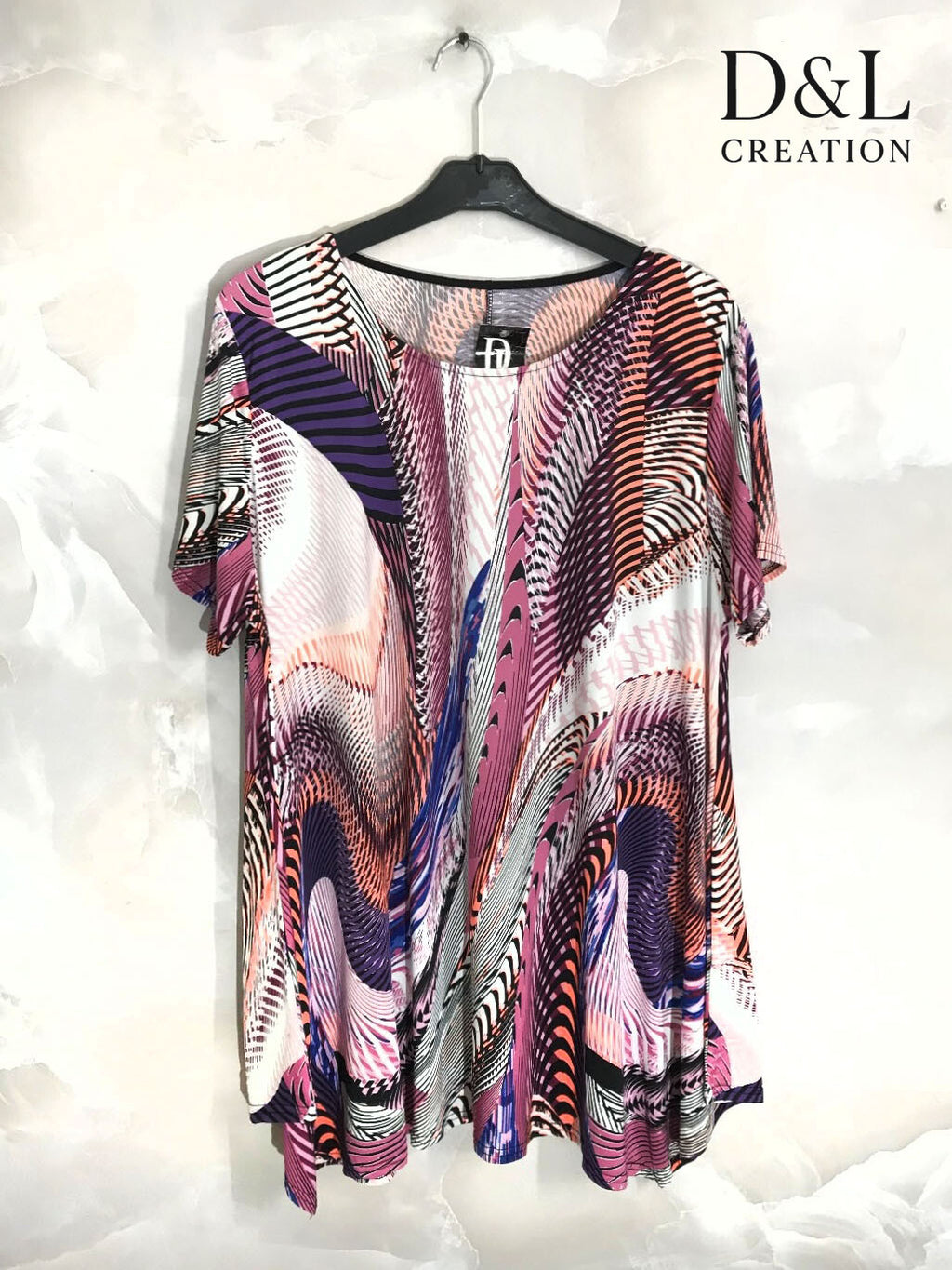 Plus Size Tryckt Flared Fluid Kortärmad Tunika 40-52