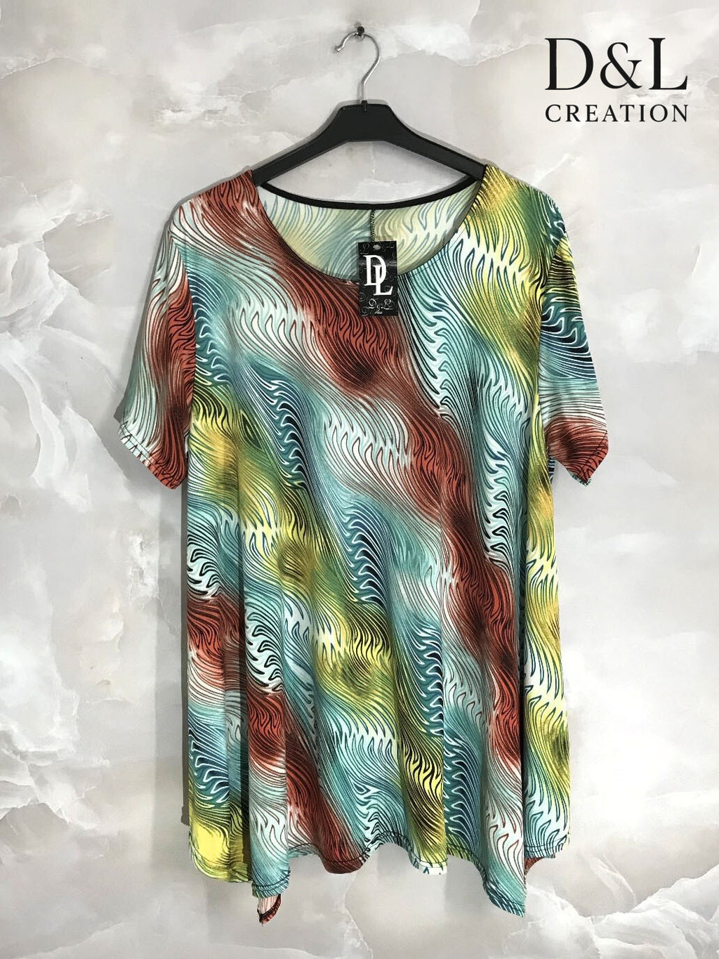 Plus Size Tryckt Flared Fluid Kortärmad Tunika 40-52