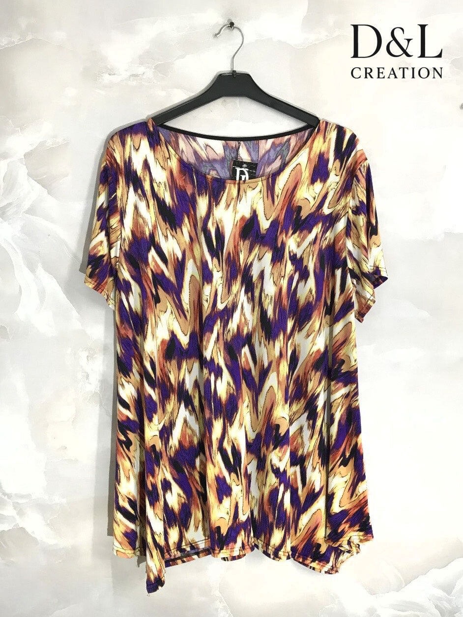Plus Size Tryckt Flared Fluid Kortärmad Tunika 40-52