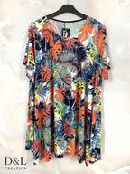 Plus Size Fluid Flared Tunic med Korta Ärmar T40 till T52