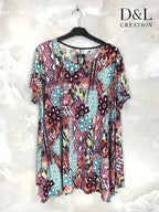 Printed flared fluid short-sleeved tunic size 40 to 52 i Stor Storlek
