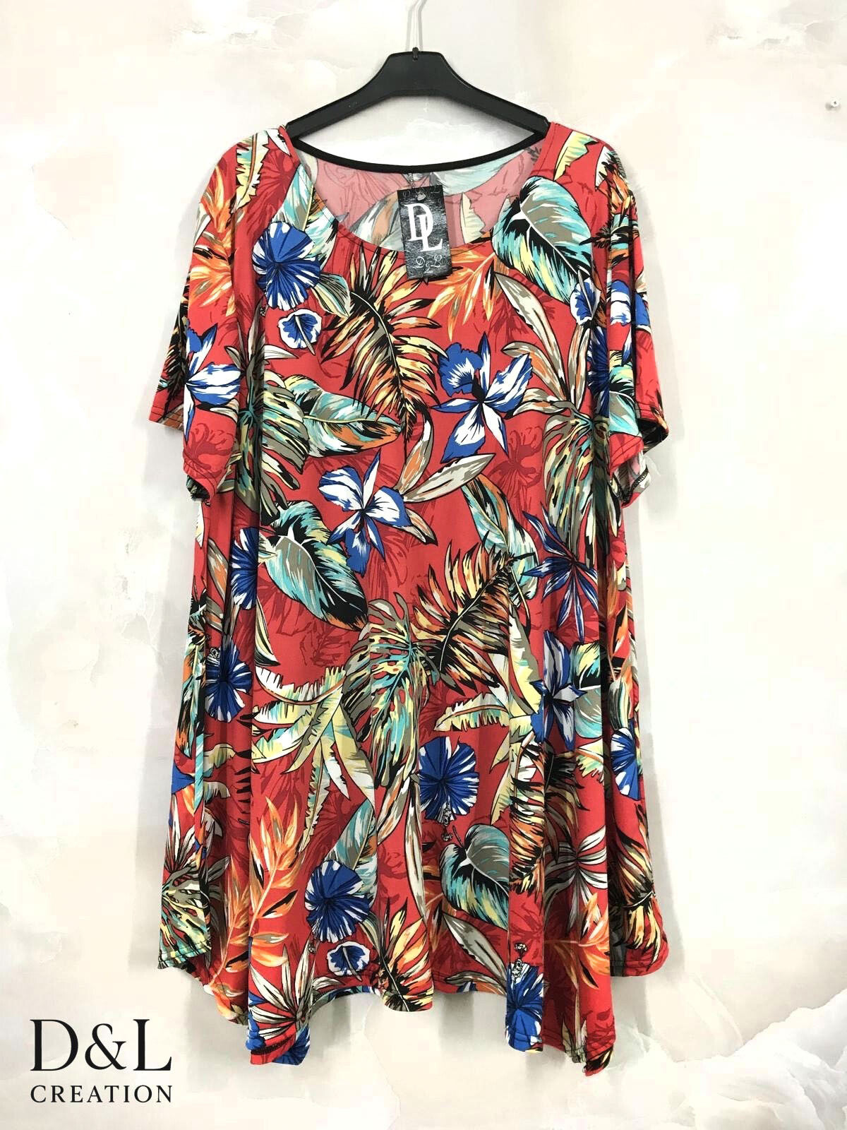 Plus Size Fluid Flared Tunic med Korta Ärmar T40 till T52