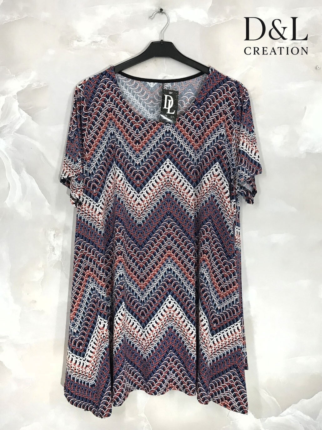 Printed flared fluid short-sleeved tunic size 40 to 52 i Stor Storlek