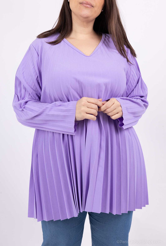 Plus Size Lång Plisserad Klänning i Scuba Crepe