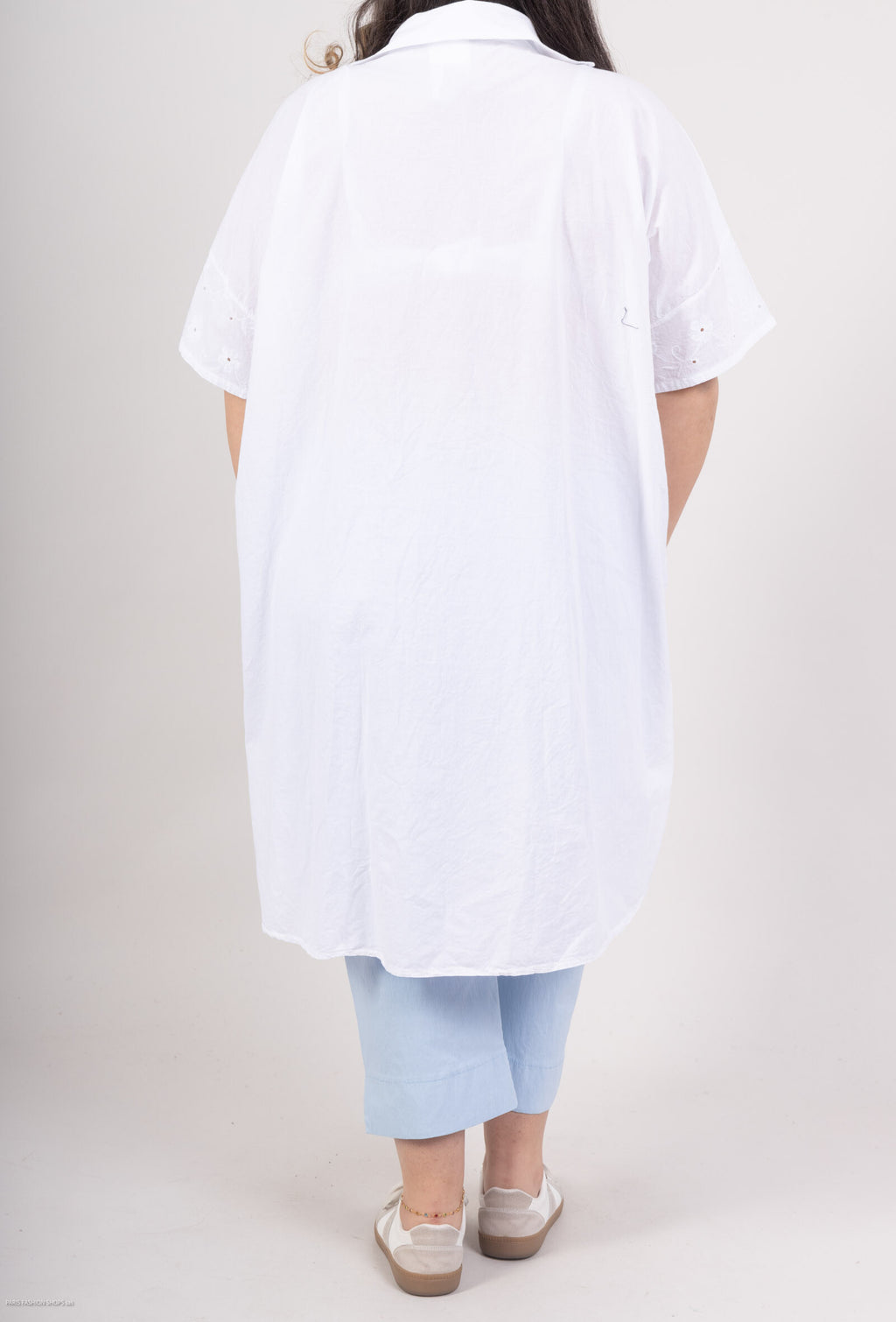 Plus Size Lång Tunika eller Kort Klänning med Engelsk Broderi