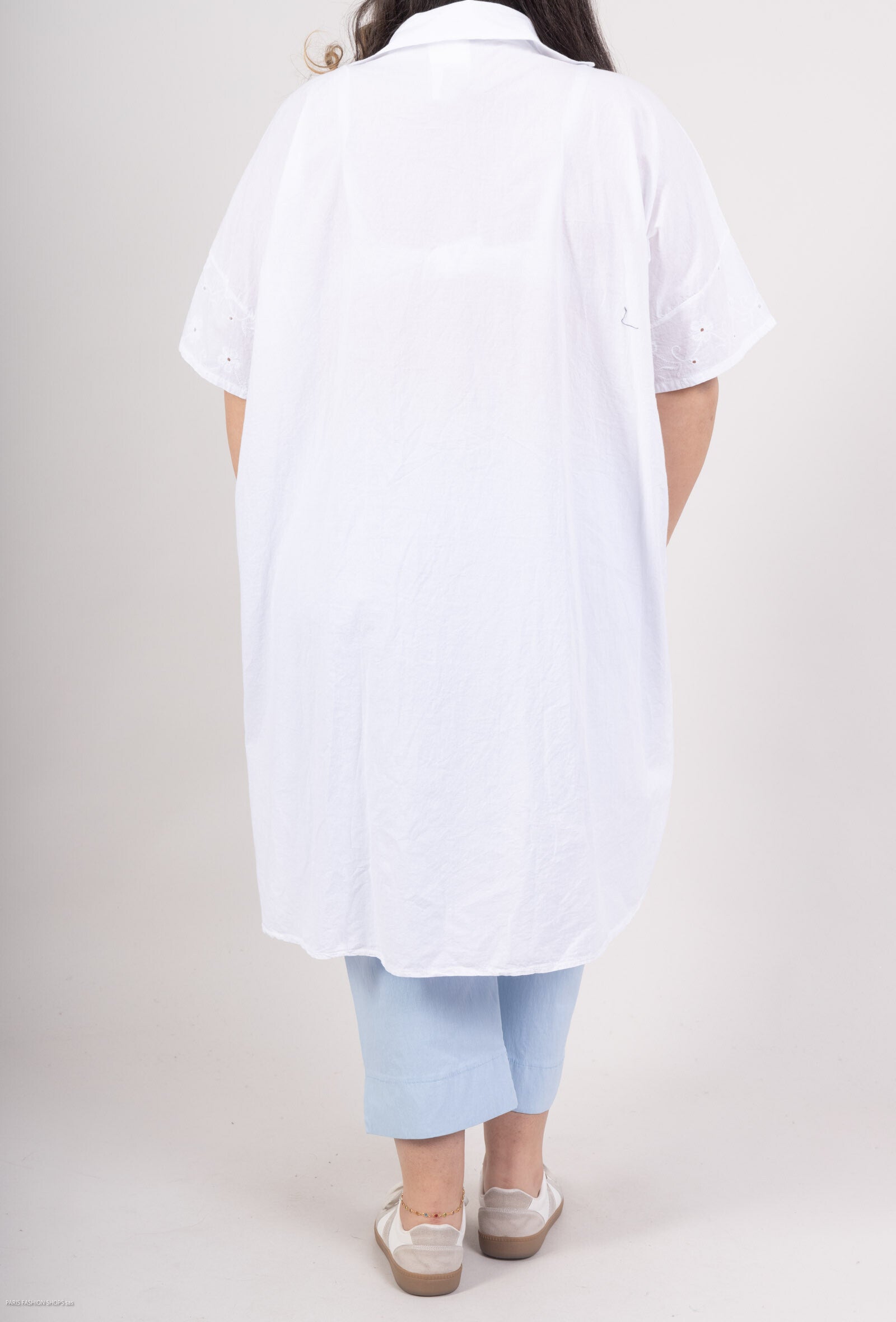 Plus Size Lång Tunika eller Kort Klänning med Engelsk Broderi