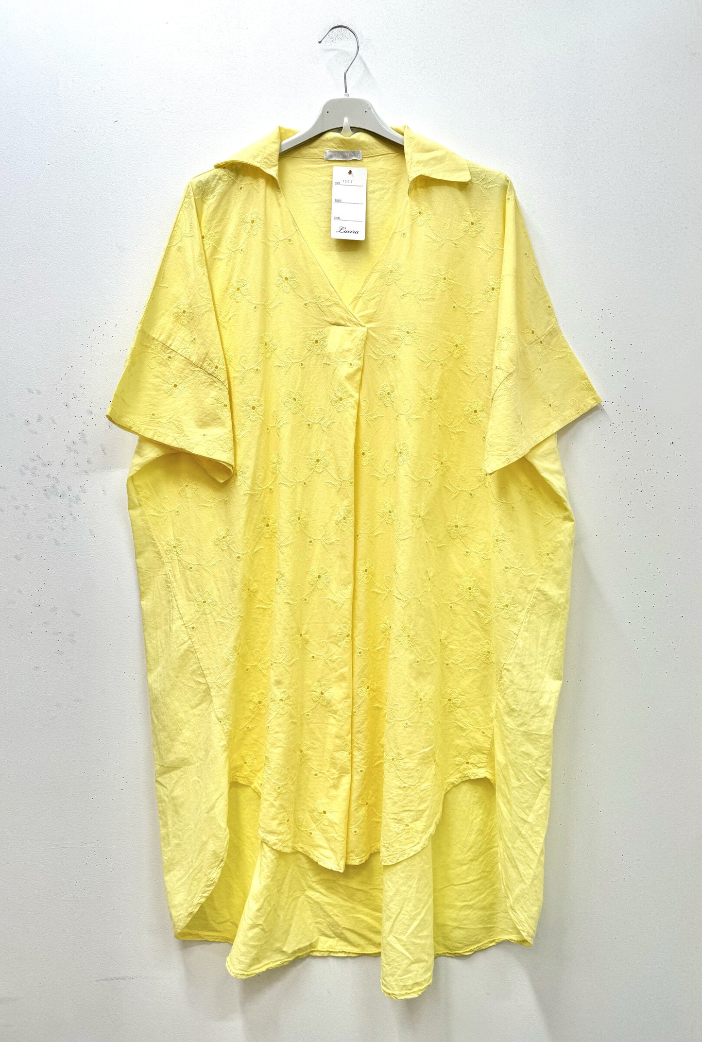 Plus Size Long tunic or short cotton dress with english embroideries
