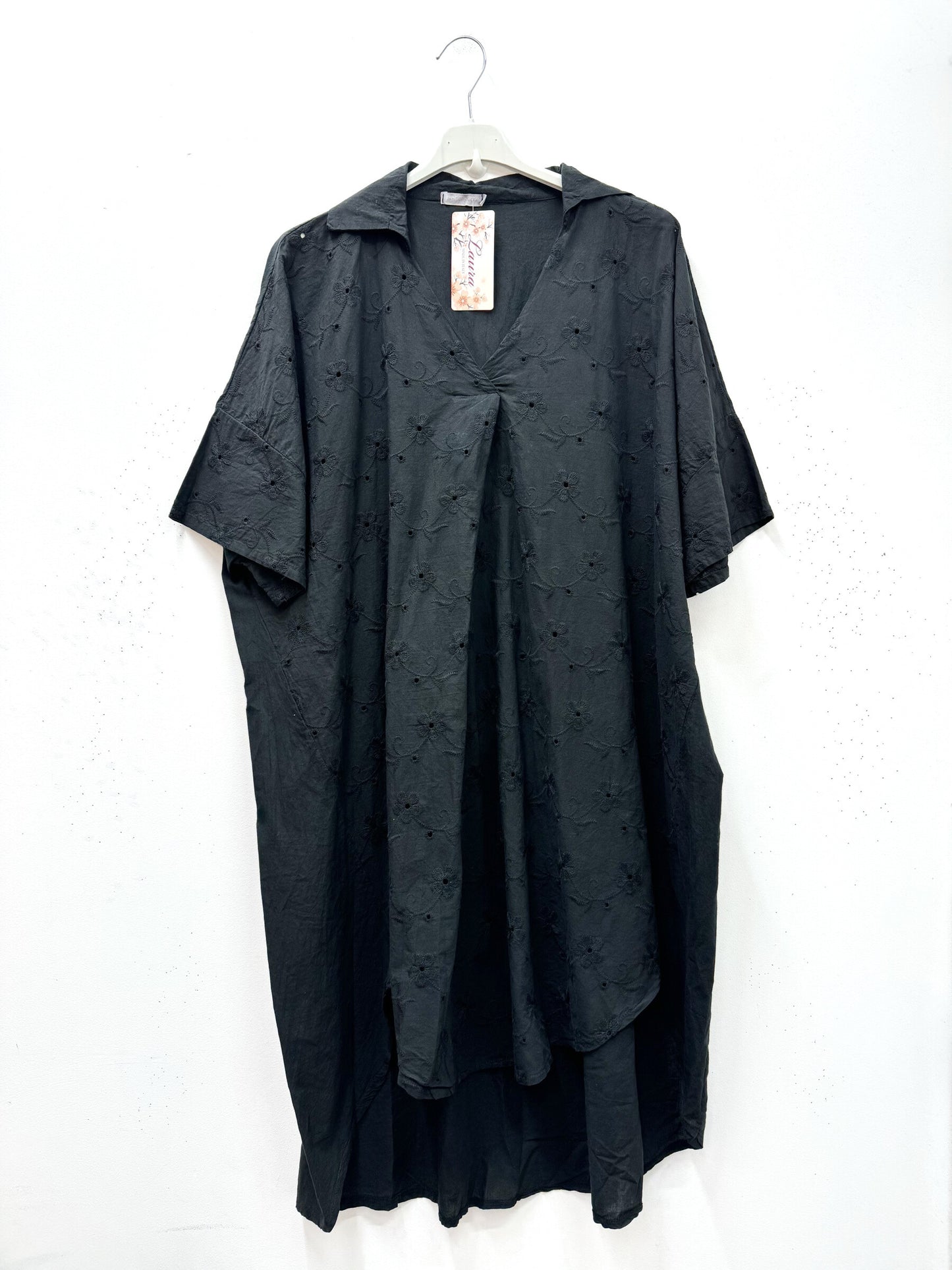 Plus Size Long tunic or short cotton dress with english embroideries