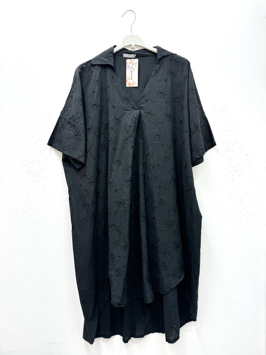 Plus Size Long tunic or short cotton dress with english embroideries