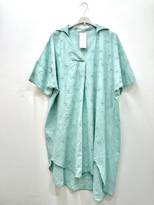 Plus Size Long tunic or short cotton dress with english embroideries