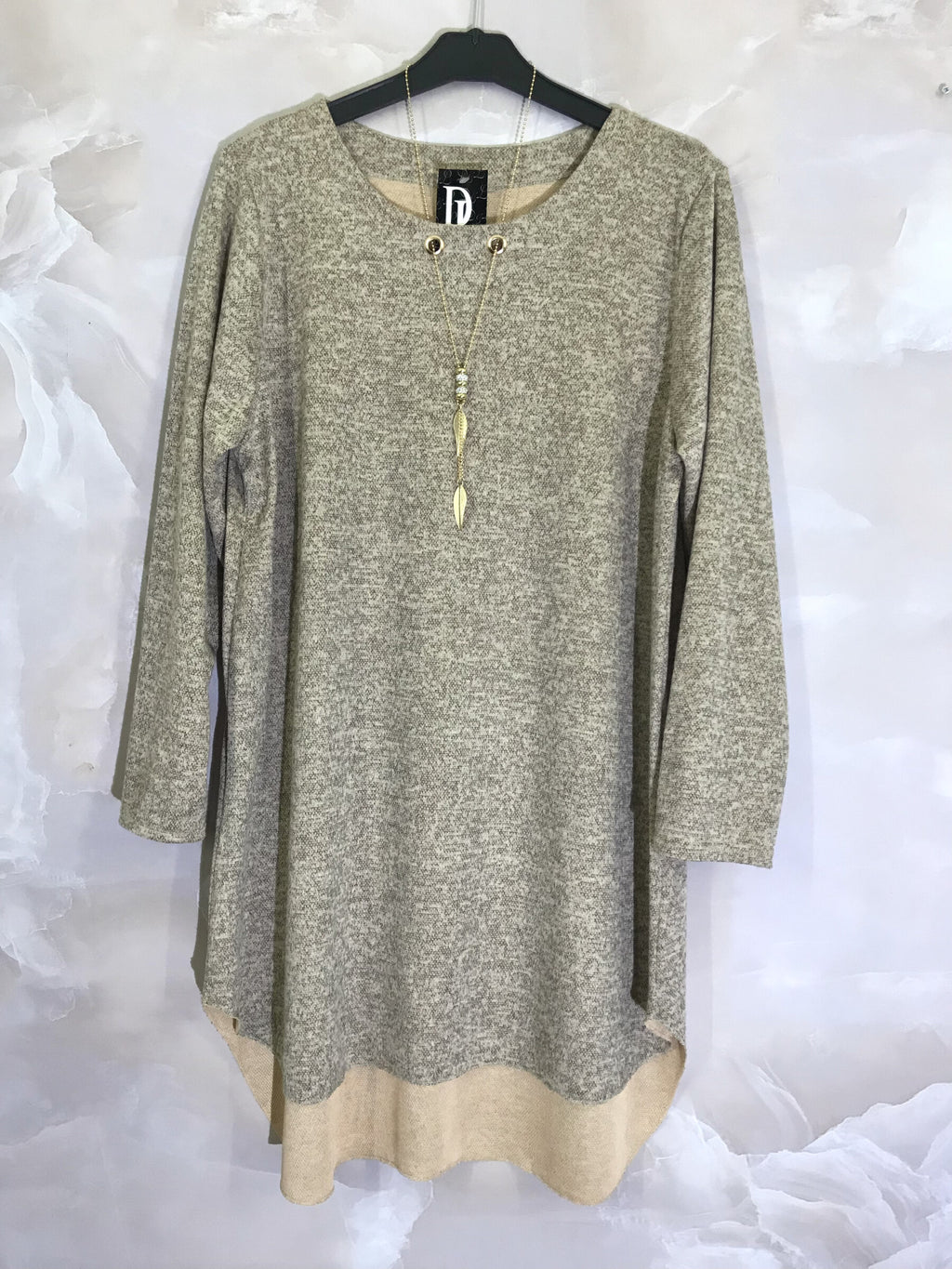 Plus Size Long sleeve tunic with gold necklace