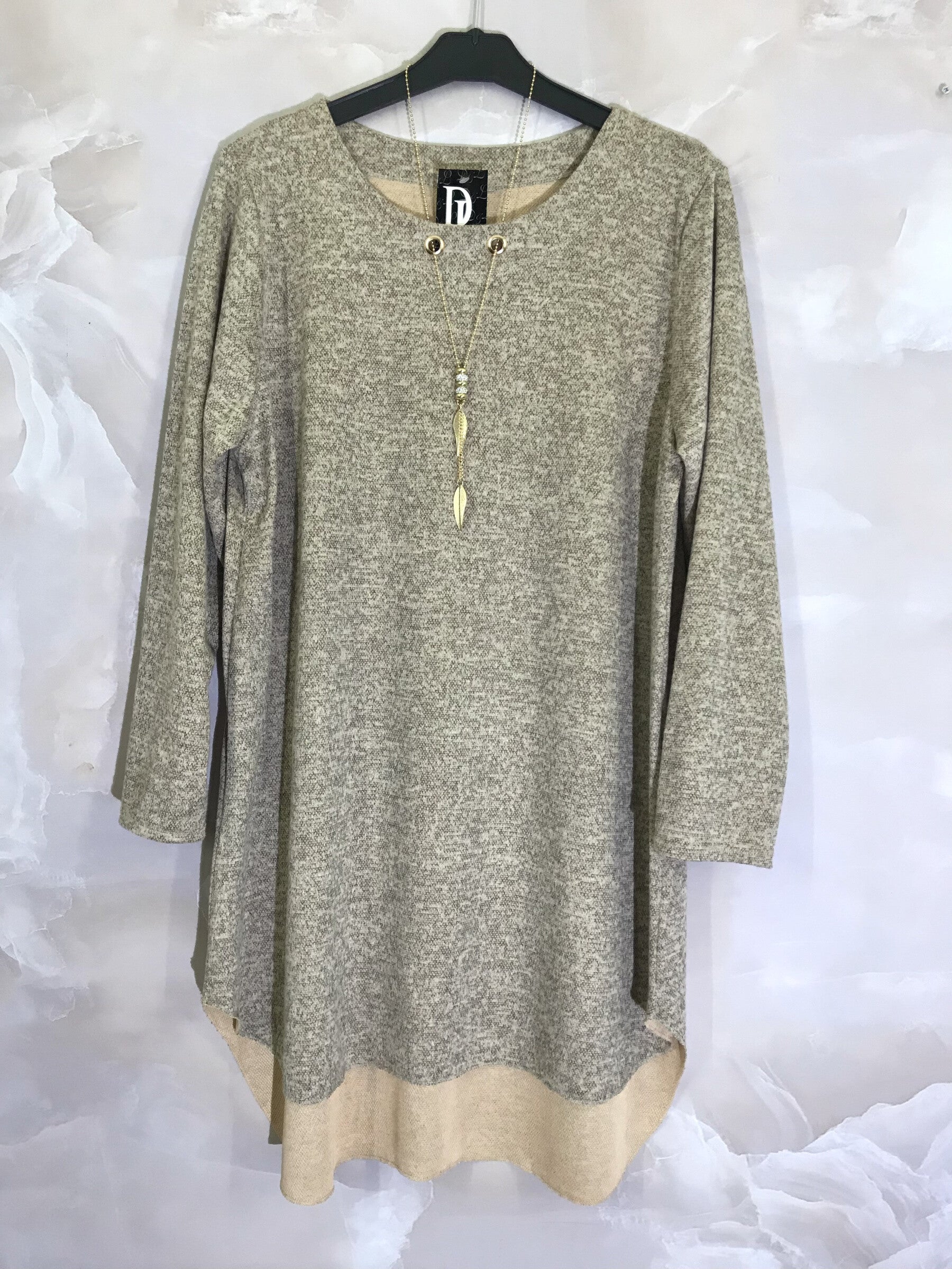 Plus Size Long sleeve tunic with gold necklace