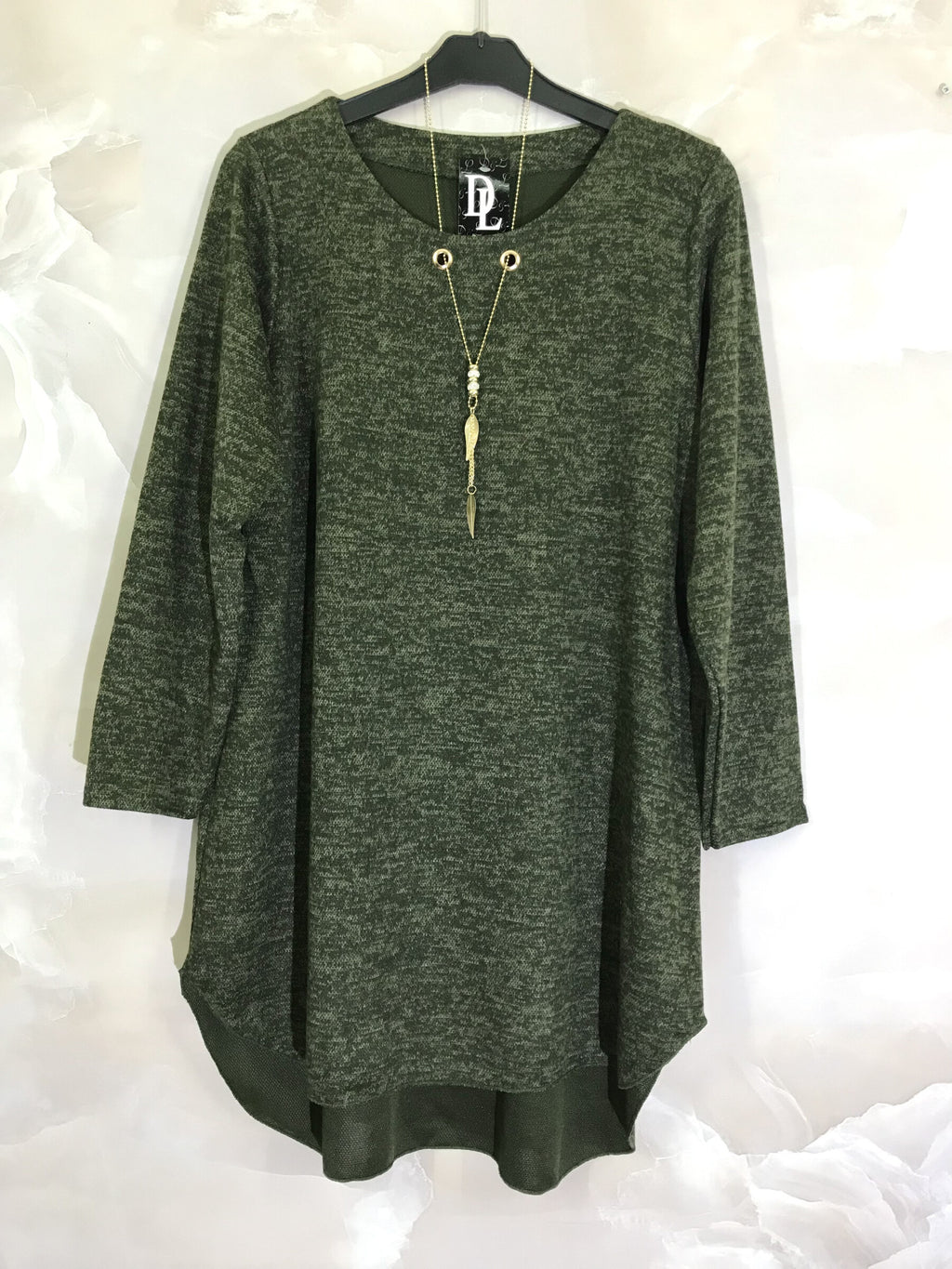 Plus Size Long sleeve tunic with gold necklace