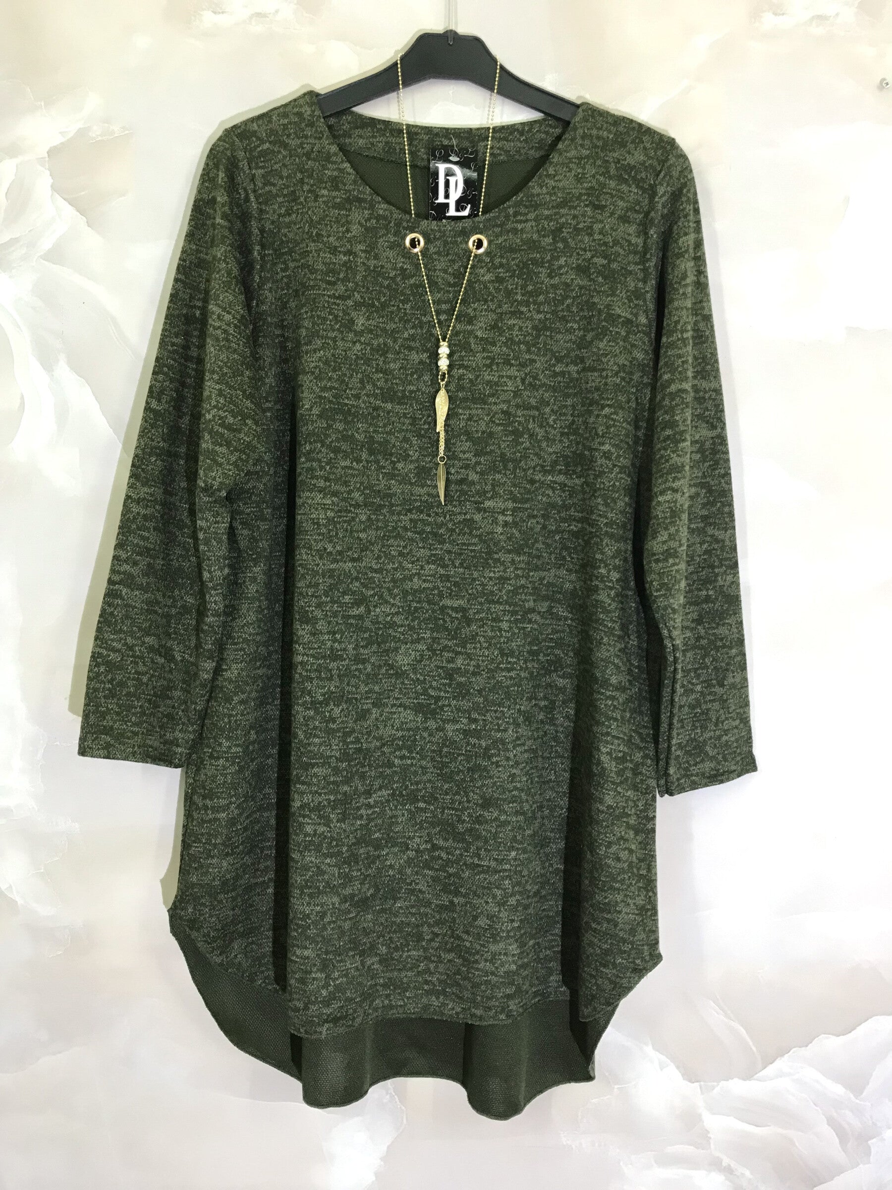 Plus Size Long sleeve tunic with gold necklace
