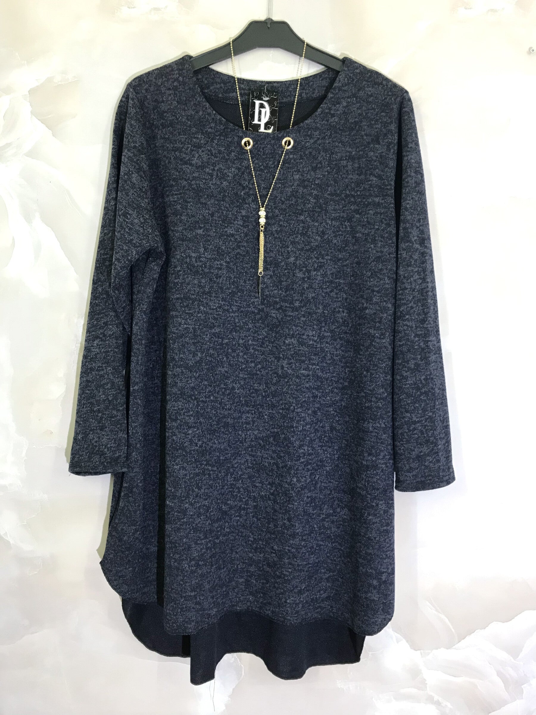 Plus Size Long sleeve tunic with gold necklace