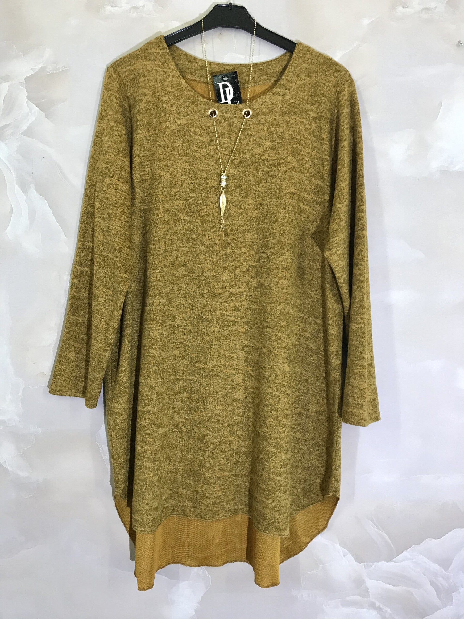 Plus Size Long sleeve tunic with gold necklace
