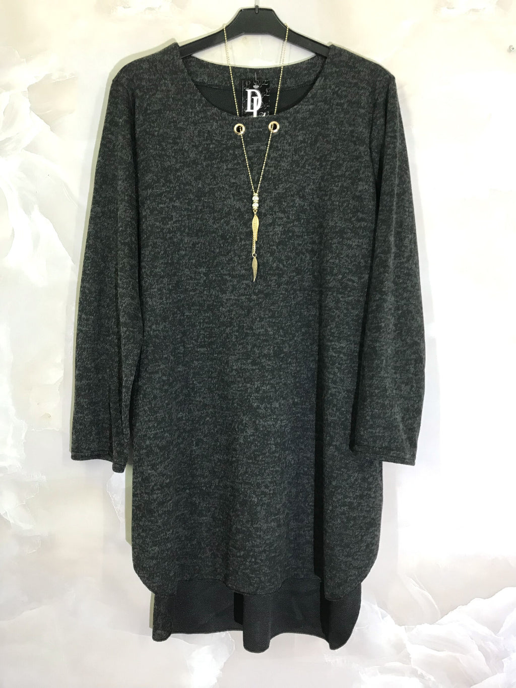 Plus Size Long sleeve tunic with gold necklace