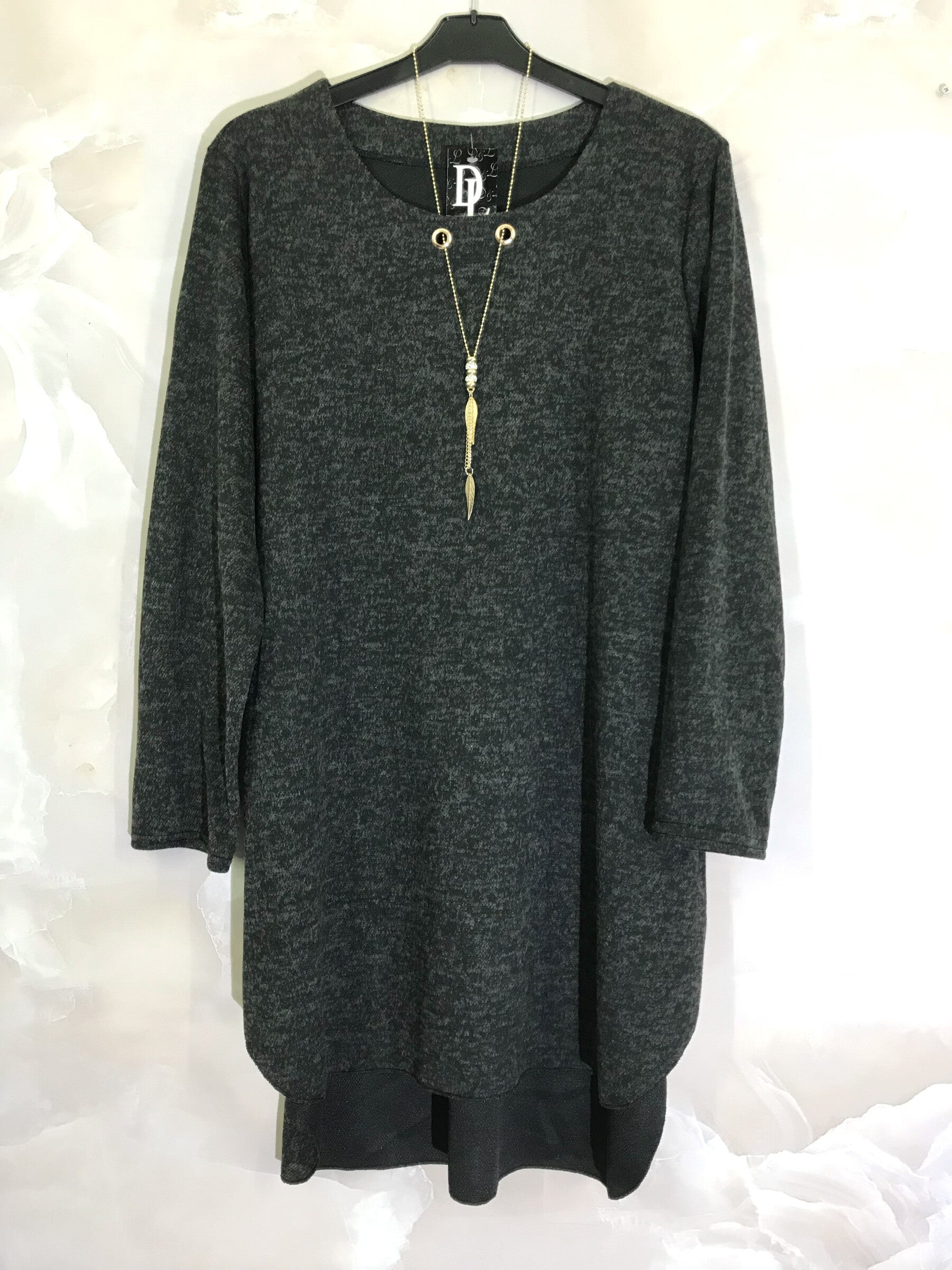 Plus Size Long sleeve tunic with gold necklace
