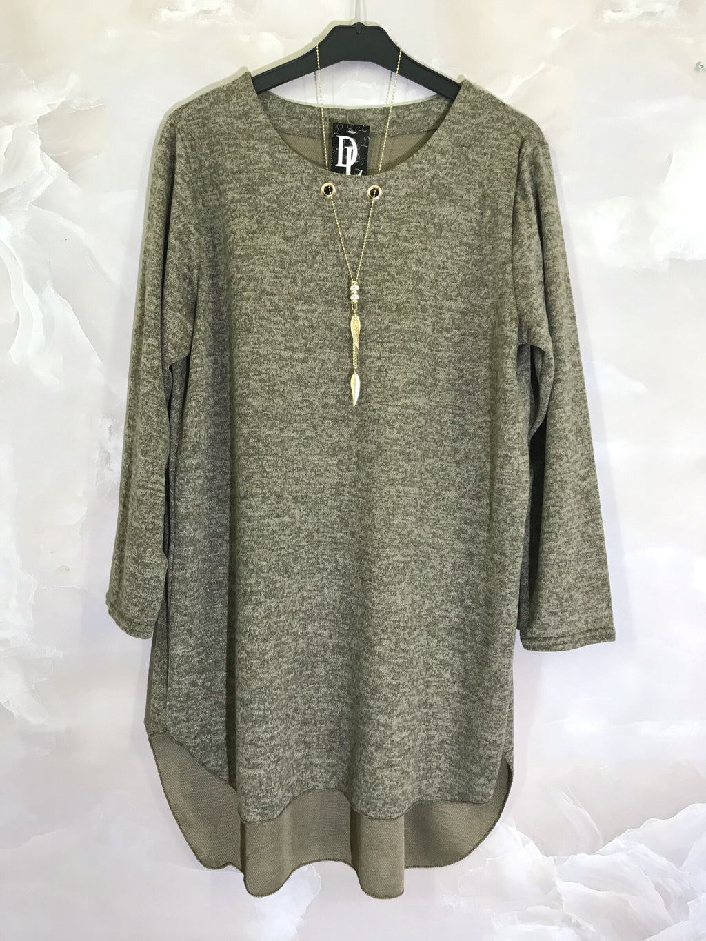 Plus Size Long sleeve tunic with gold necklace