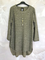 Plus Size Long sleeve tunic with gold necklace