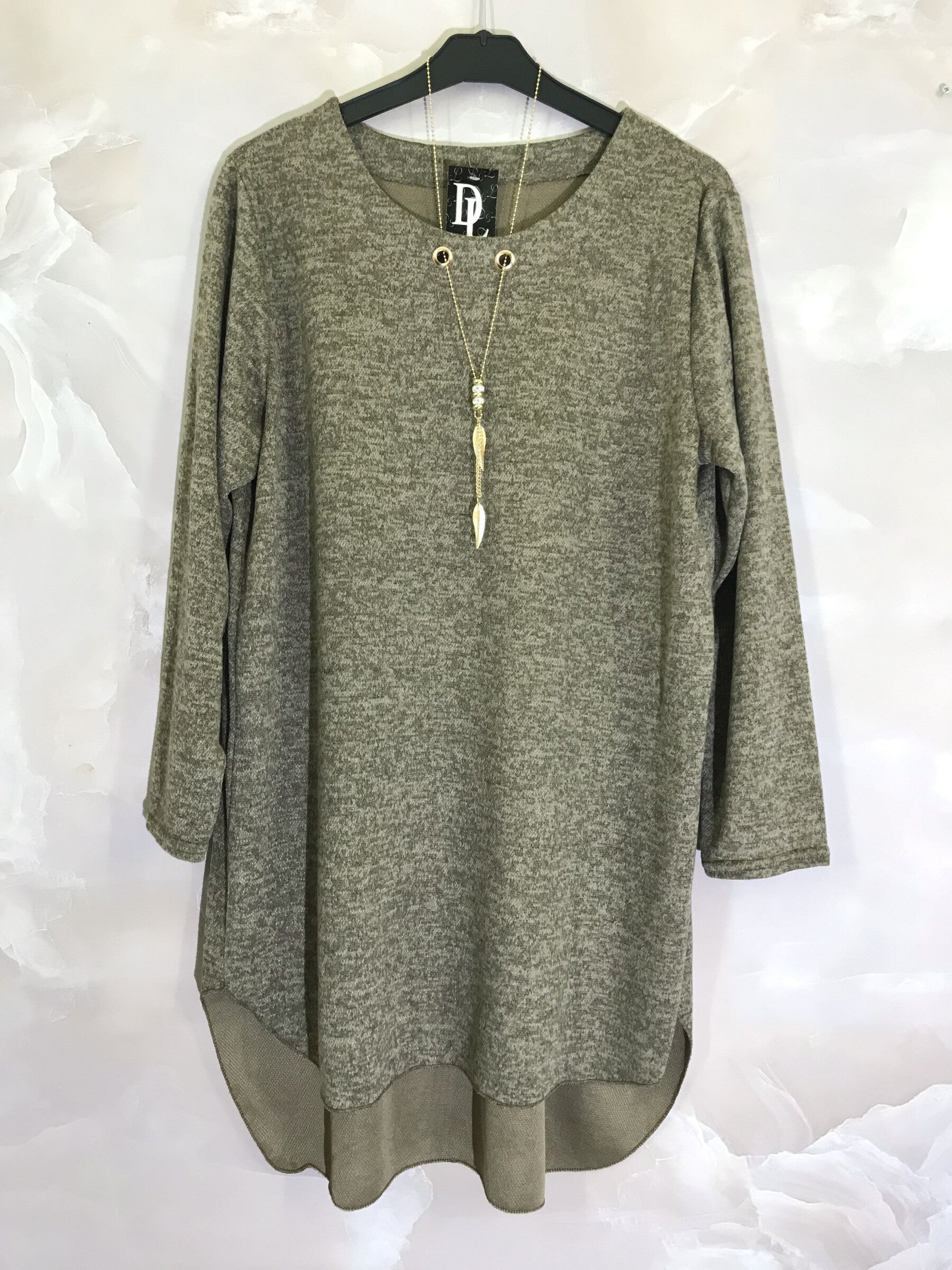 Plus Size Long sleeve tunic with gold necklace