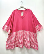 Plus Size Oversized Gingham Cotton Tunic