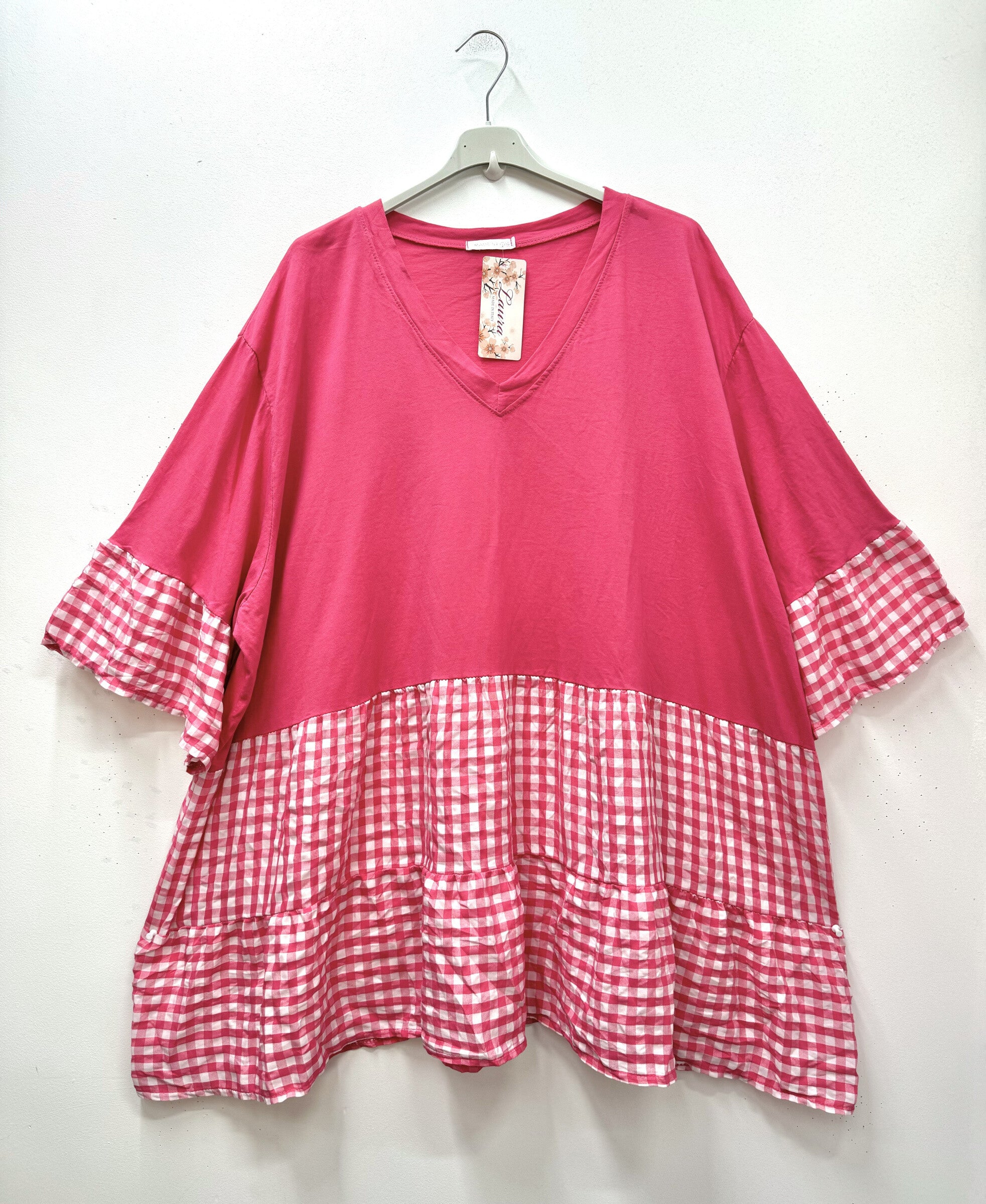 Plus Size Oversized Gingham Cotton Tunic