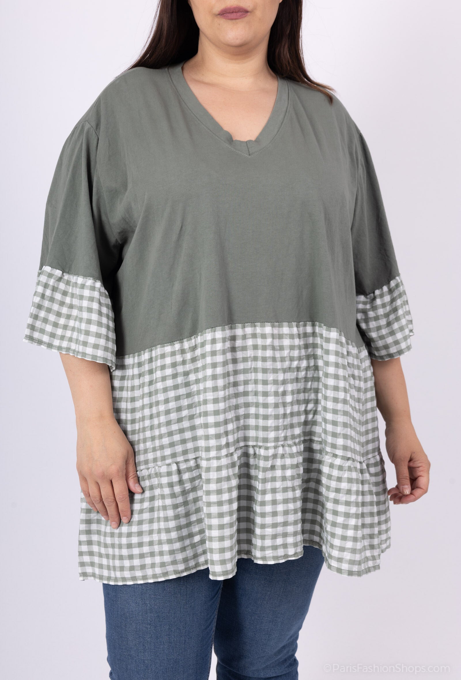 Plus Size Oversized gingham cotton tunic