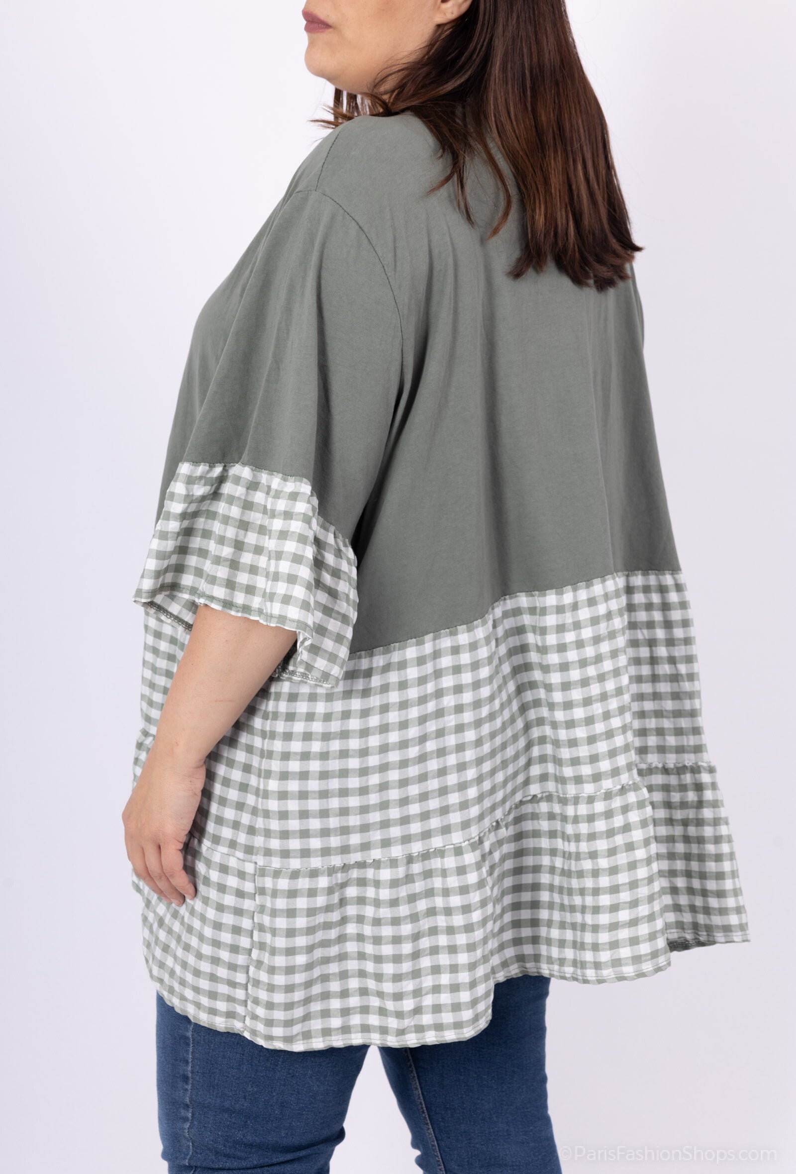 Plus Size Oversized Gingham Cotton Tunic