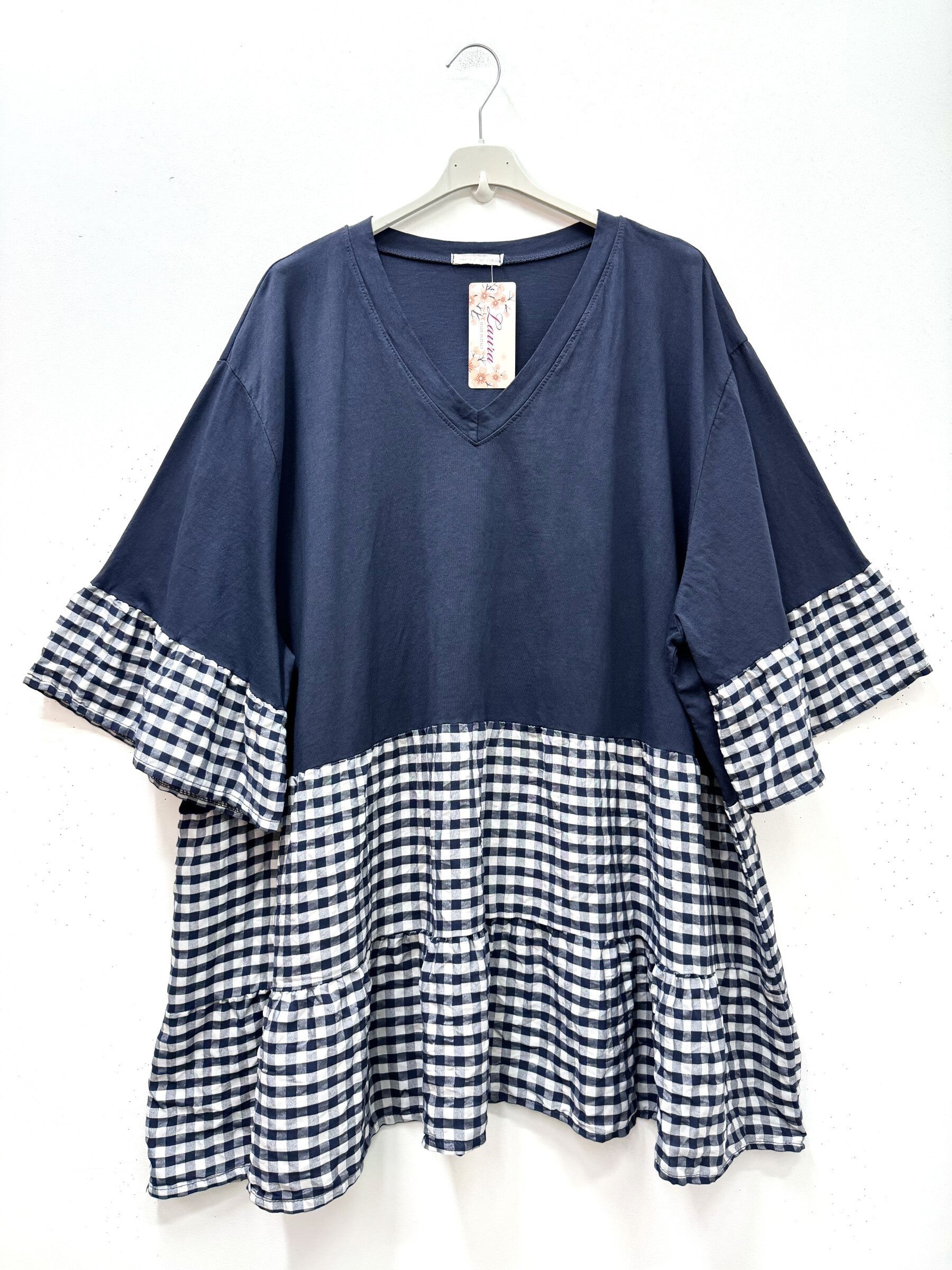 Plus Size Oversized gingham cotton tunic
