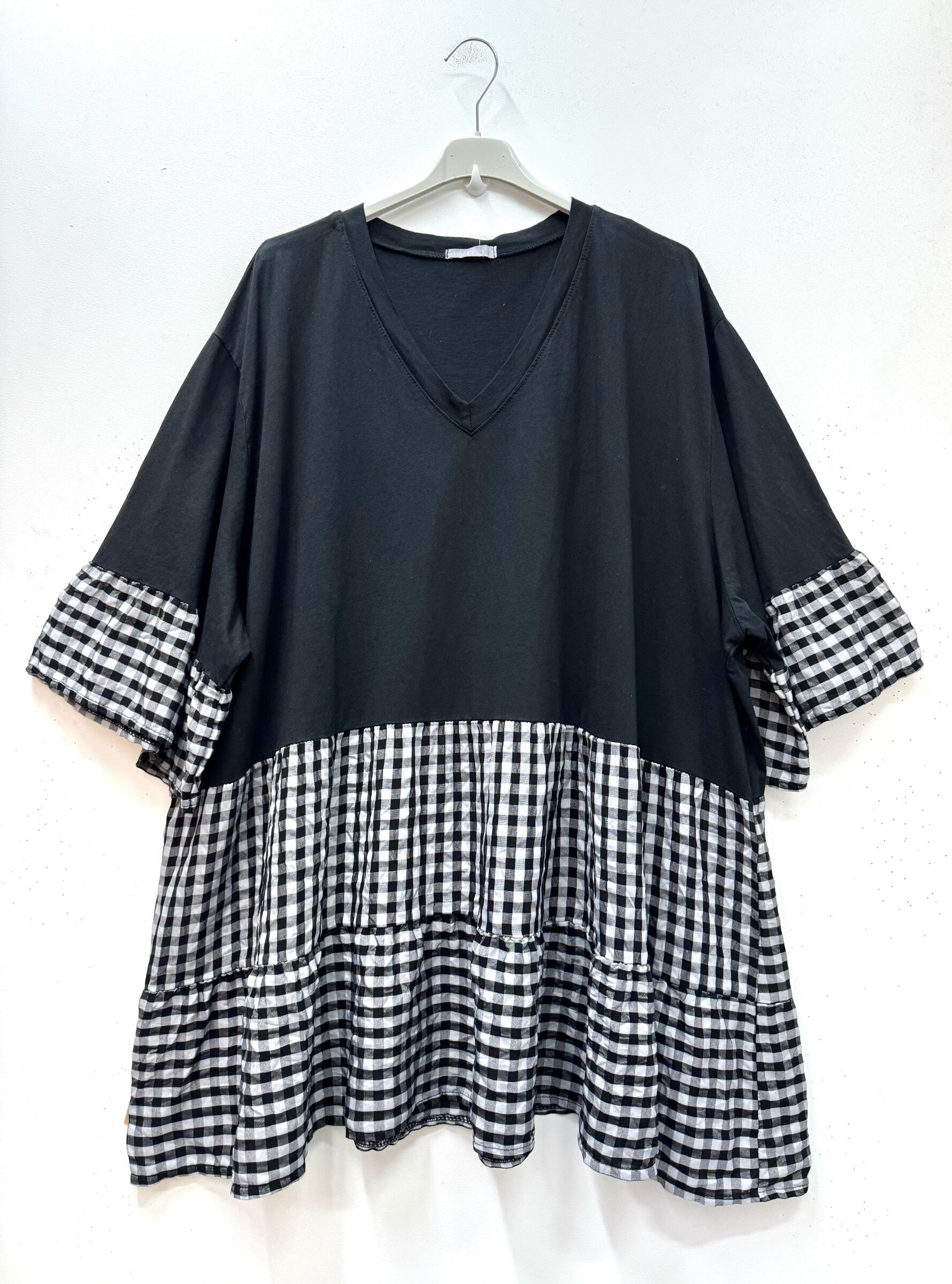 Plus Size Oversized gingham cotton tunic