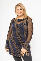 Plus Size Pailletter Tunika med Tyllärmar