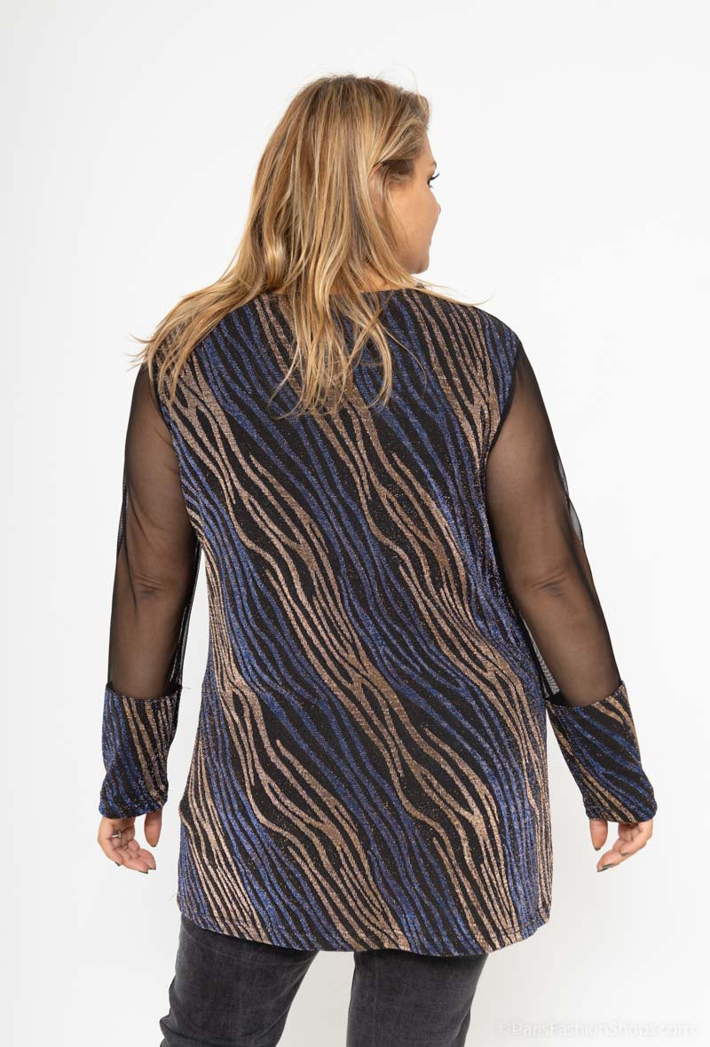 Plus Size Pailletter Tunika med Tyllärmar