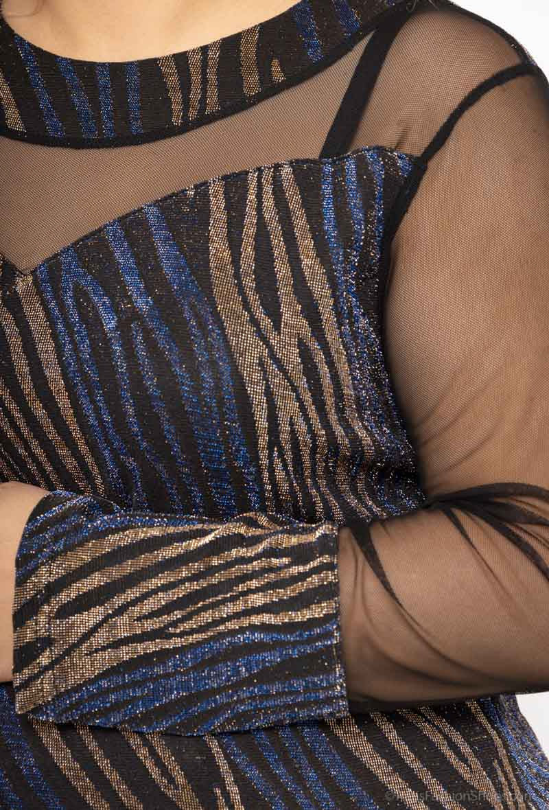 Plus Size Pailletter Tunika med Tyllärmar