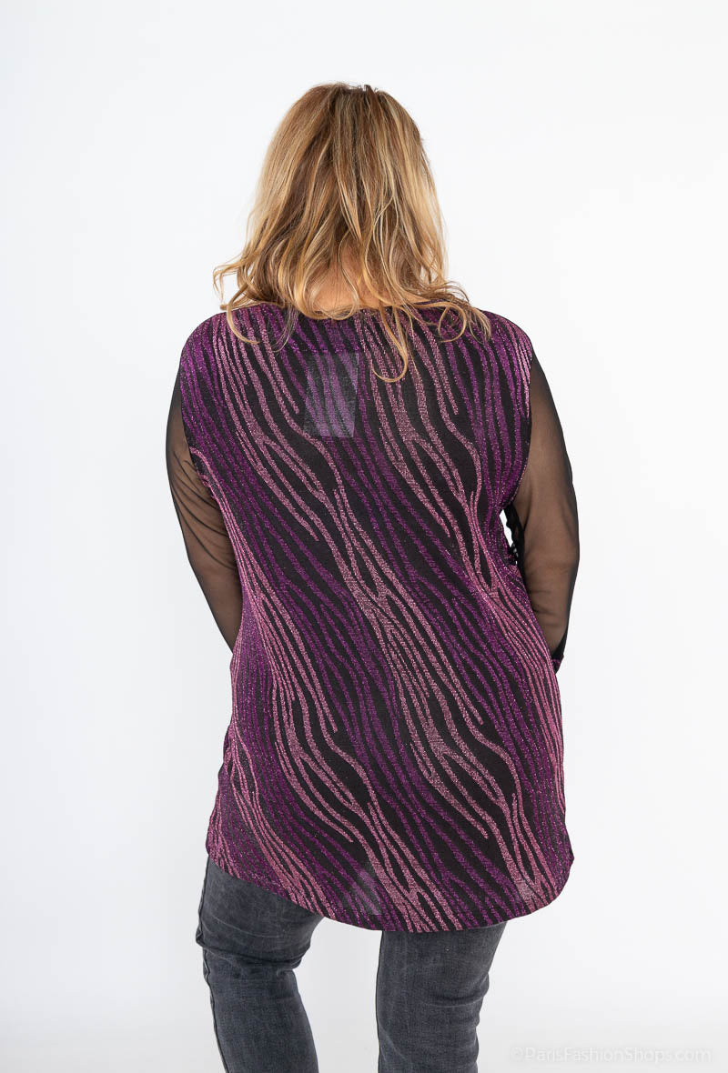 Plus Size Sequined Tunic with Tulle Sleeves