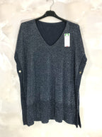 Plus Size Tunic/Poncho short sleeves shiny in V -neck