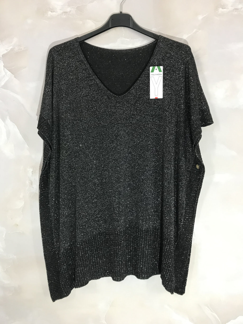 Plus Size Glittrande Tunika/Poncho med Kort Ärmar V-Hals