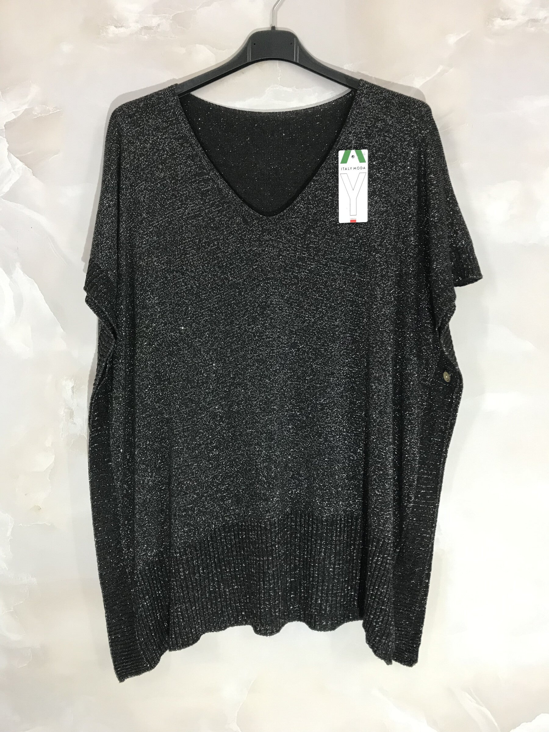 Plus Size Glittrande Tunika/Poncho med Kort Ärmar V-Hals