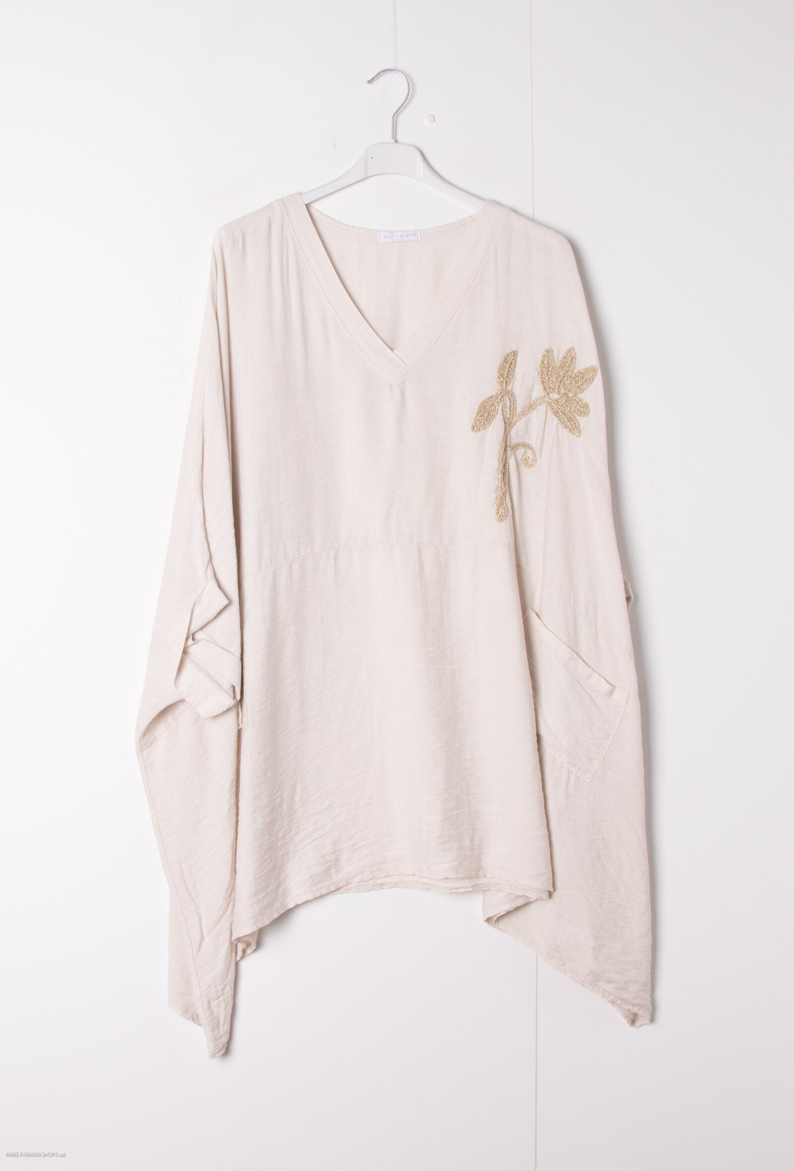 Plus Size Oversized V-neck tunic with big embroidered flower