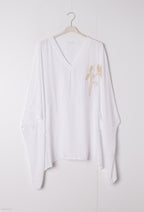 Plus Size Oversized V-neck tunika med stor broderad blomma