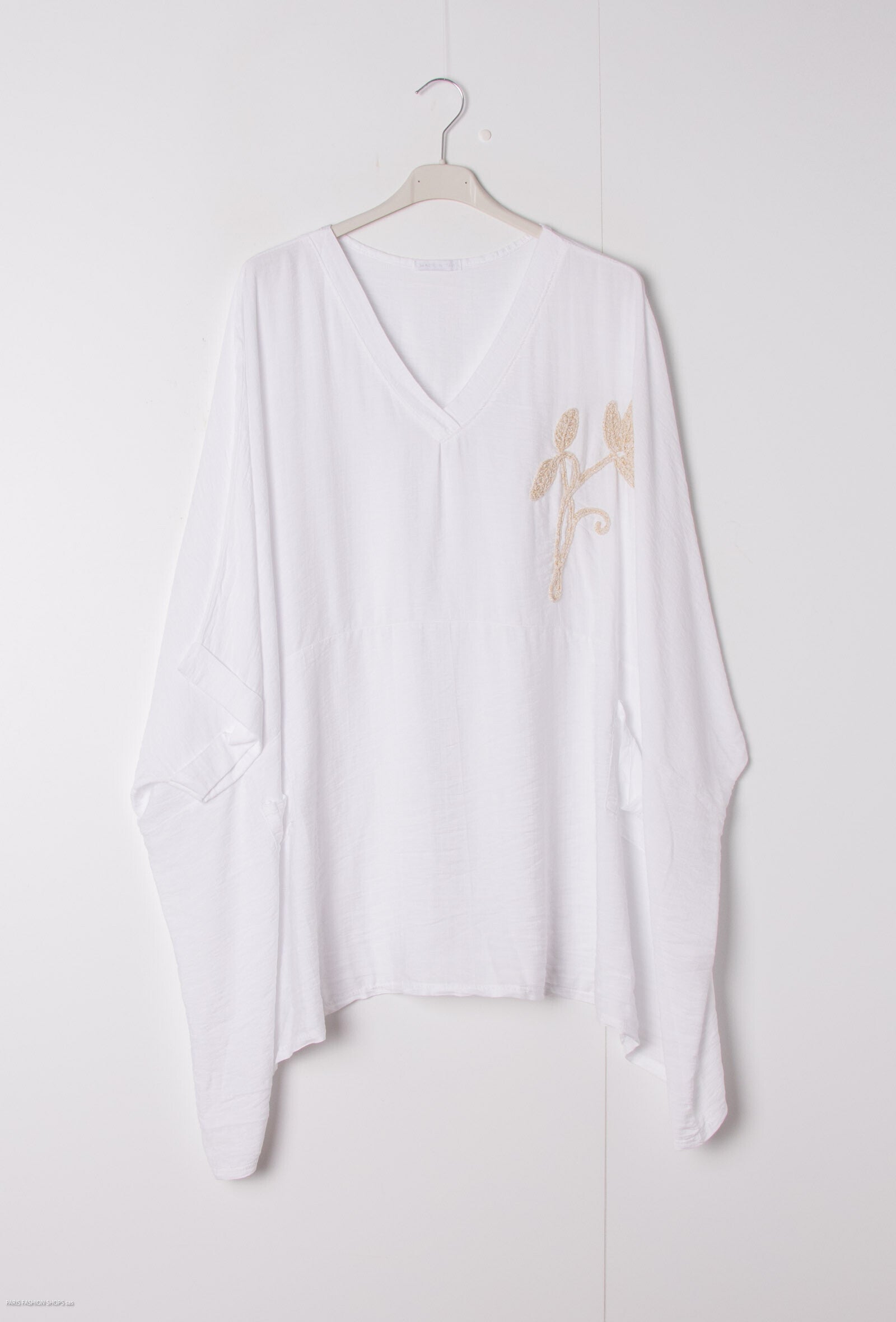 Plus Size Oversized V-neck tunika med stor broderad blomma