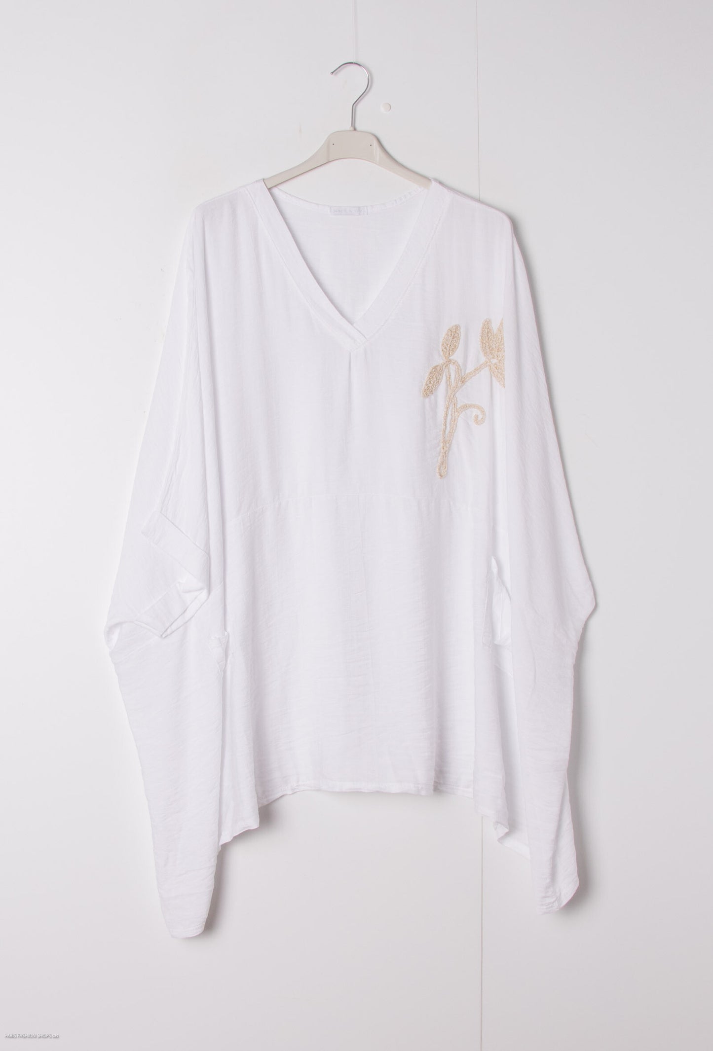 Plus Size Oversized V-neck tunic with big embroidered flower