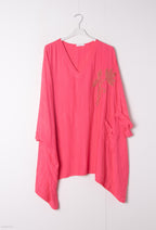 Plus Size Oversized V-neck tunika med stor broderad blomma