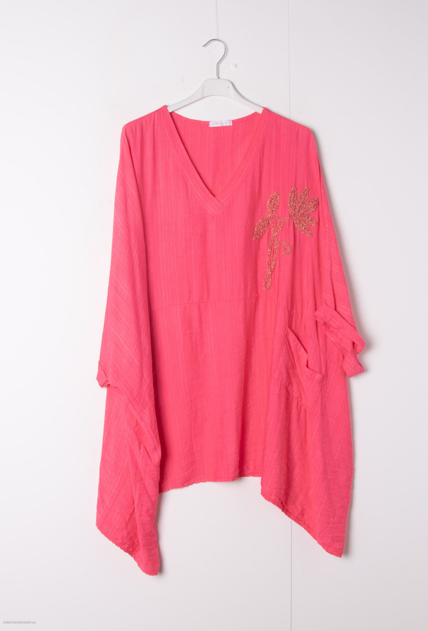 Plus Size Oversized V-neck tunic with big embroidered flower