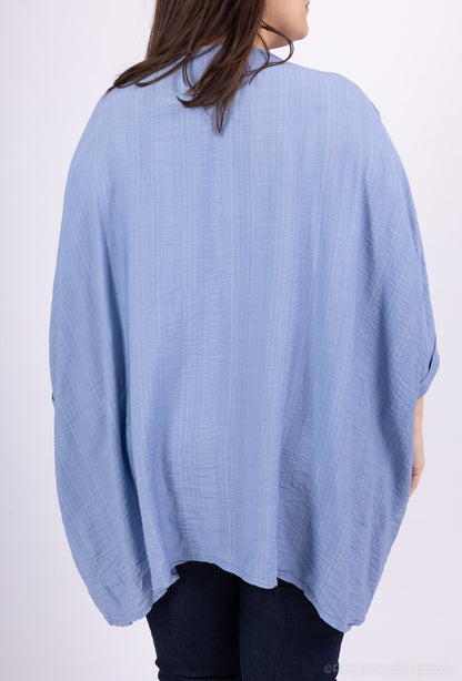 Plus Size Oversized V-neck Tunic with Embroidered Flower