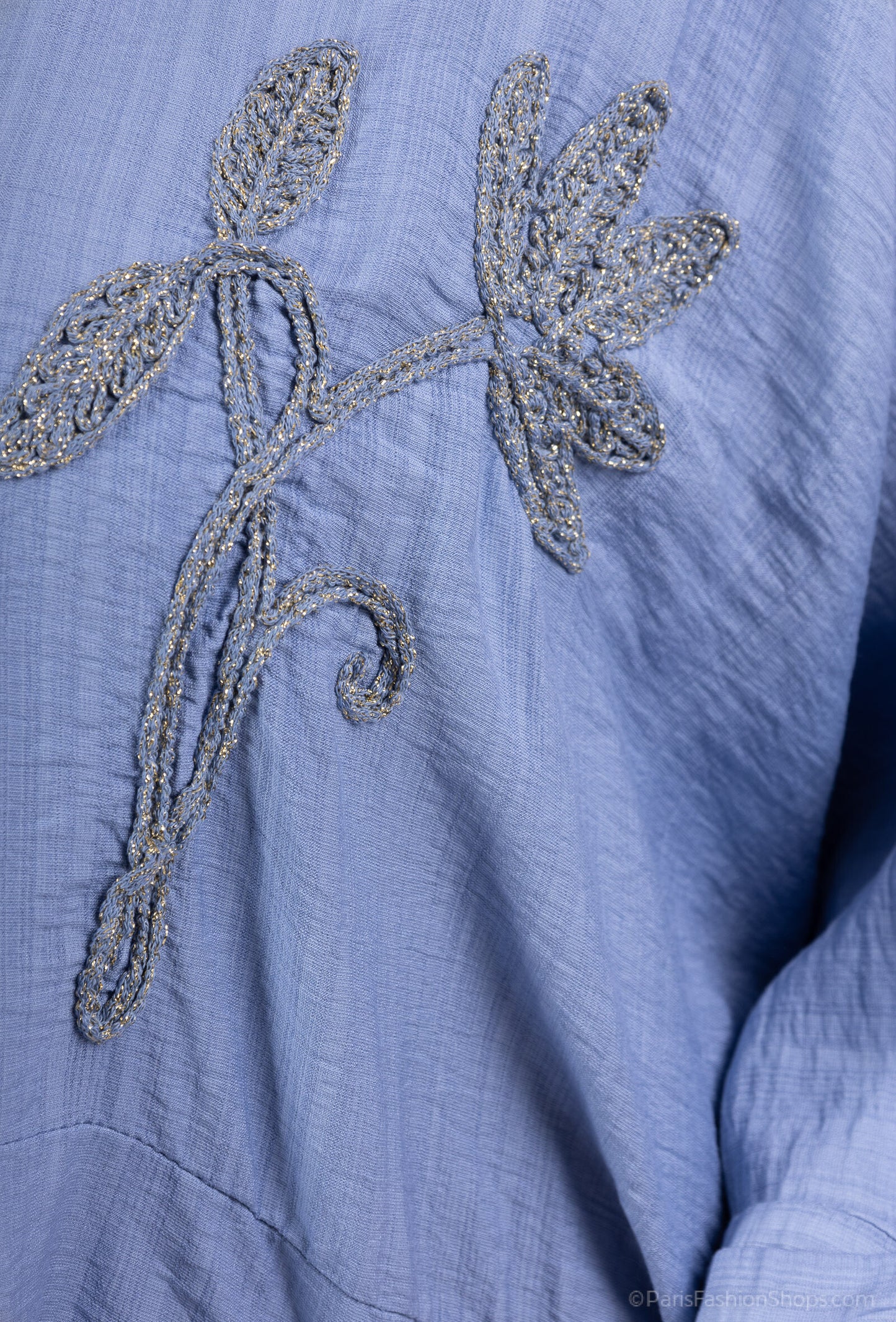 Plus Size Oversized V-neck Tunic with Embroidered Flower