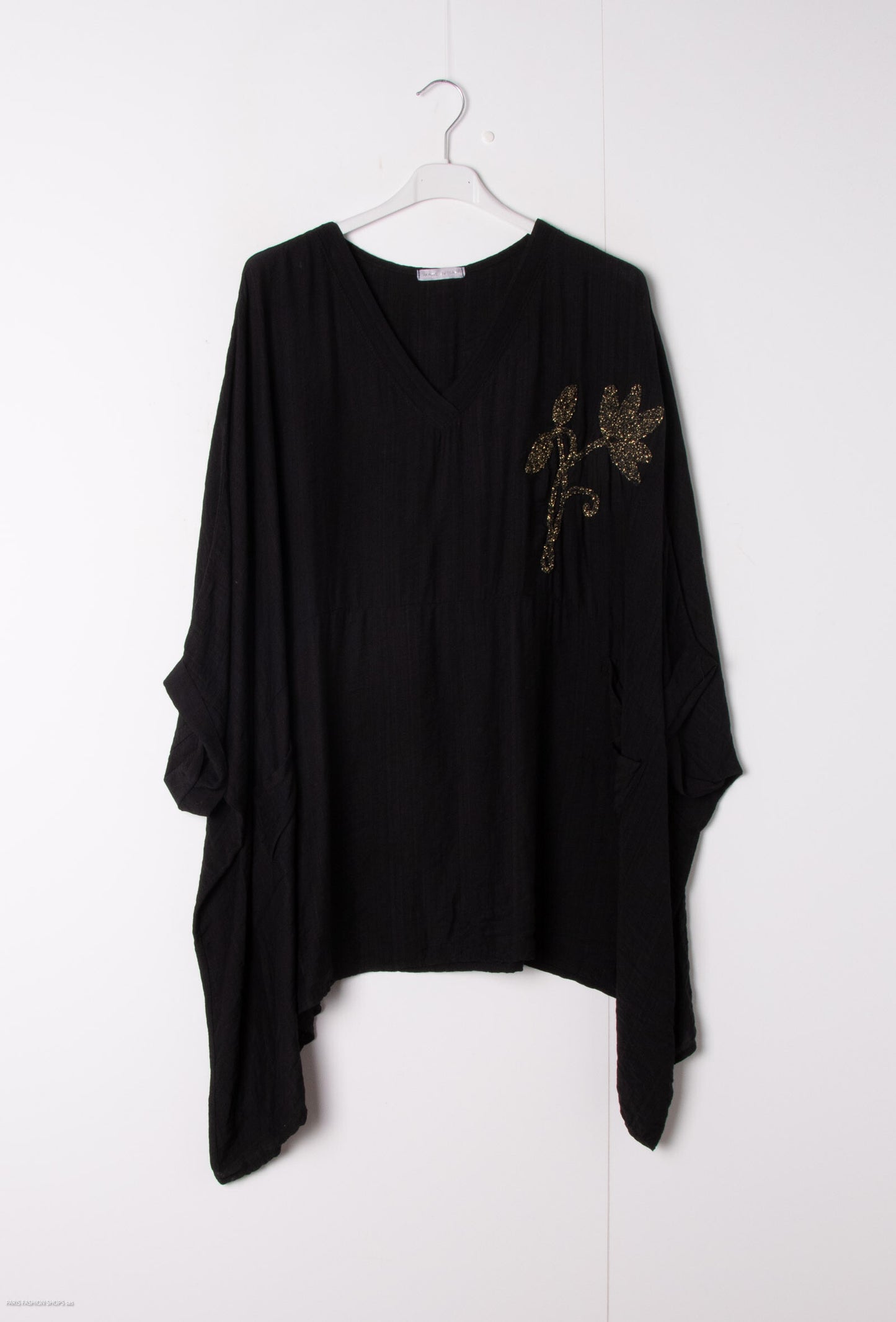 Plus Size Oversized V-neck tunic with big embroidered flower