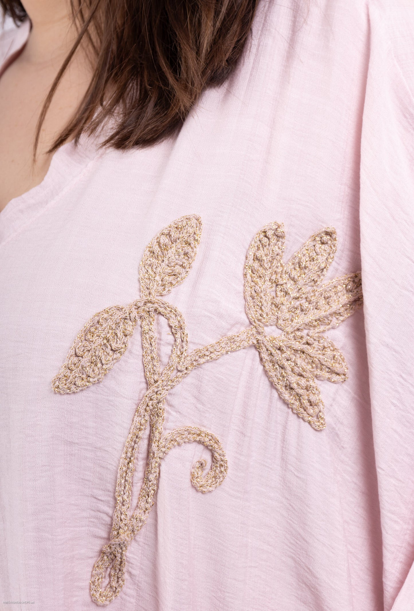 Plus Size Oversized V-neck Tunic with Embroidered Flower