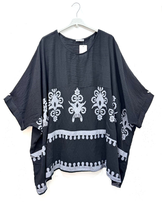 Plus Size Oversized tunic/ poncho in mixed crepe viscose